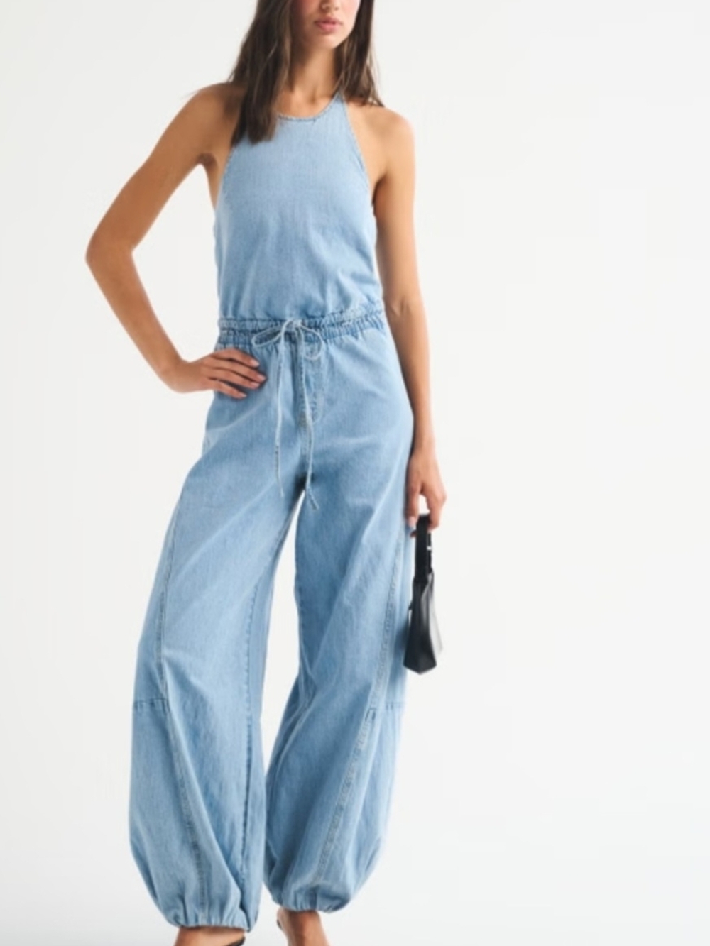 Abercombie And Fitch Light Blue Denim Halter Jumpsuit,Halter Nwt,M Petite - Picture 2 of 5